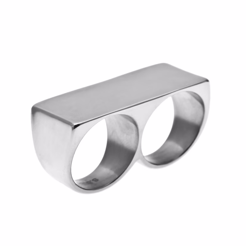 European and American personality two-finger stainless steel ring men's hip-hop retro punk vacuum plating gold ring wholesale - Image 2
