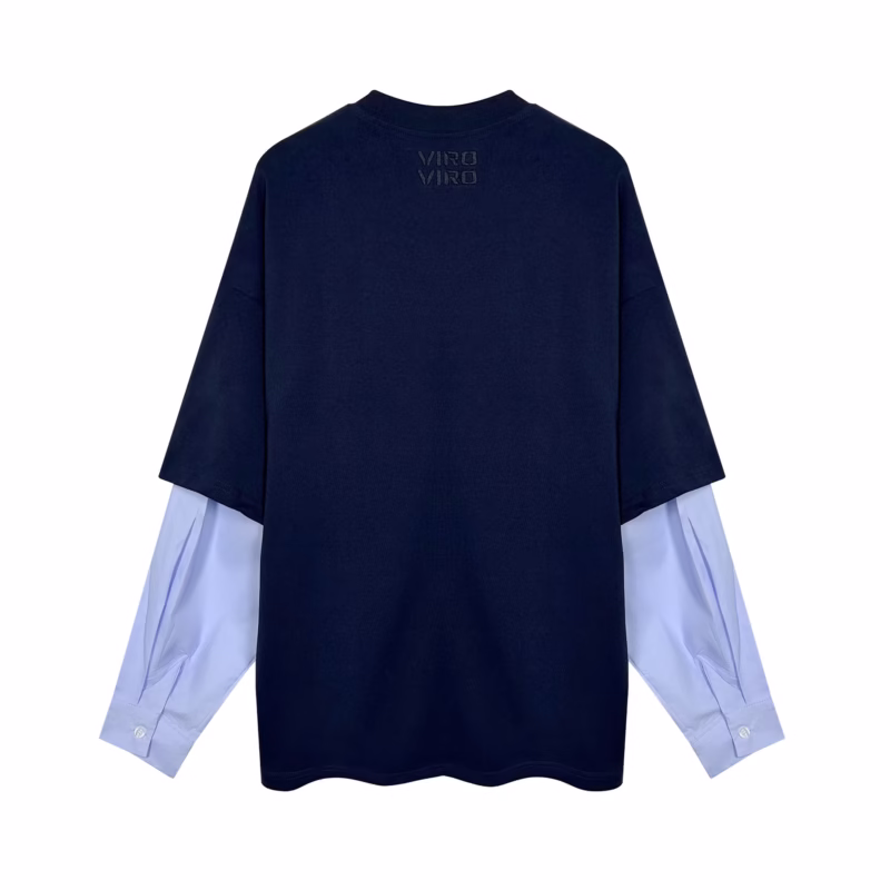 EONMODISH Men's Wear | 2024 Autumn New Product Real Shot American Street Trend Fake Two-piece Contrast Color Splicing Long-sleeved T-shirt - Image 9