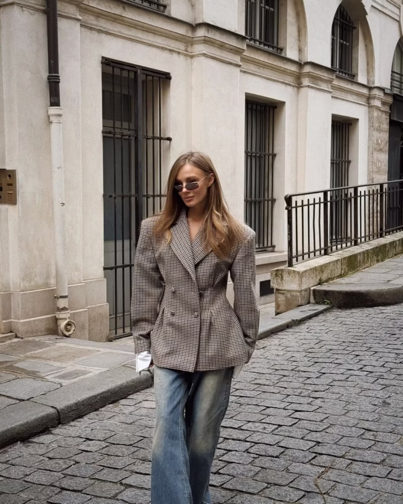 Live shooting-2024 new fashion temperament street plaid waist suit jacket cross-border European and American women's clothing - Image 7