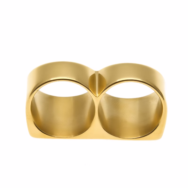 European and American personality two-finger stainless steel ring men's hip-hop retro punk vacuum plating gold ring wholesale - Image 6
