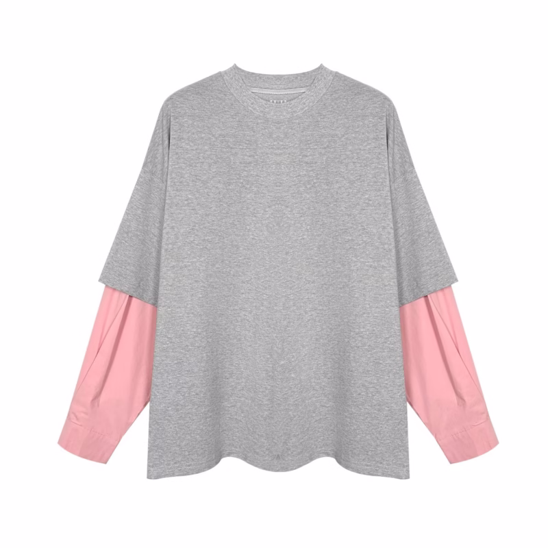 EONMODISH Men's Wear | 2024 Autumn New Product Real Shot American Street Trend Fake Two-piece Contrast Color Splicing Long-sleeved T-shirt - Image 2