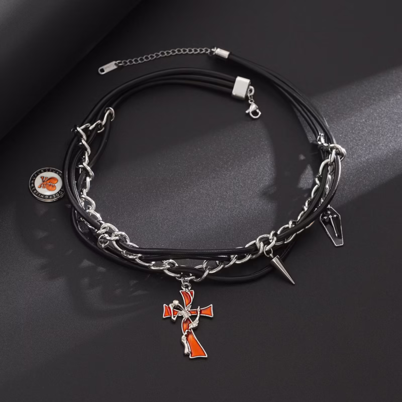European and American cross-border hot-selling men's cross dark rivet multi-layer necklace niche gothic hip-hop versatile necklace - Image 4