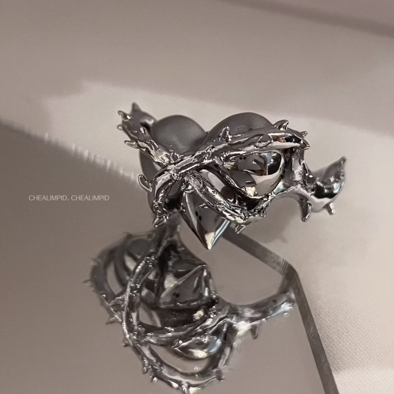 65. Concapted Heart Metal Thorn Love Ring Irregular Niche Design Opening Ring - Image 6