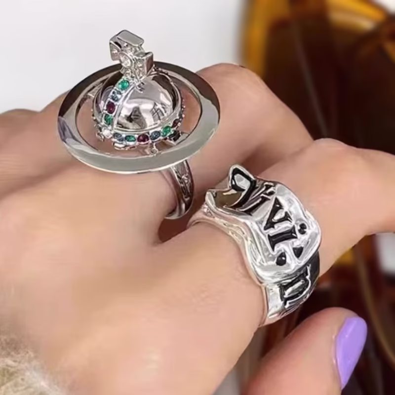 Western Empress Dowager Classic Star Same Super Cool Three-dimensional Planet Saturn Crown Design Fine Throwing Texture Layered Ring Female