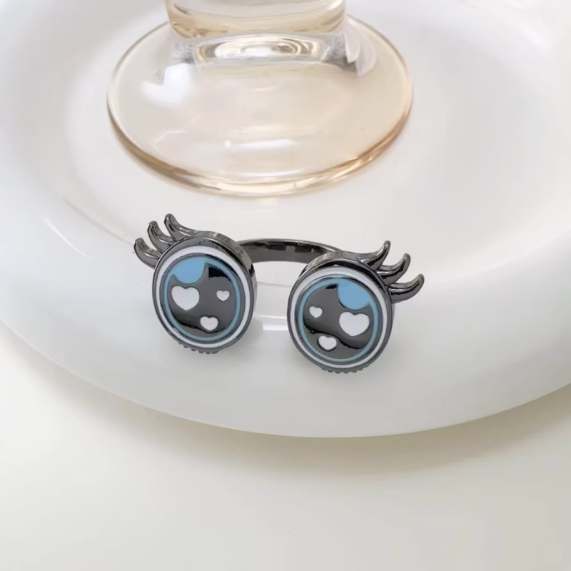 Dark retro glasses eyelashes adjustable open ring female niche sweet cool cartoon cute versatile index finger ring tail ring - Image 3