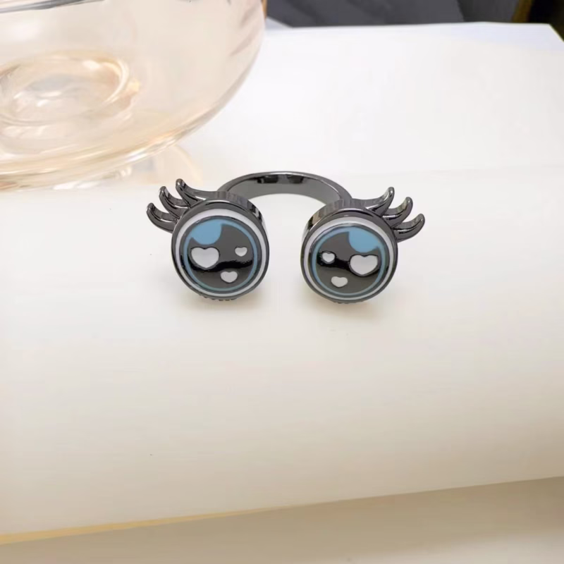 Dark retro glasses eyelashes adjustable open ring female niche sweet cool cartoon cute versatile index finger ring tail ring - Image 2
