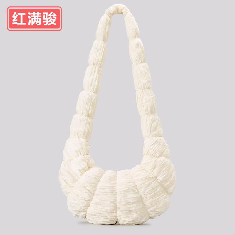Women's pleated texture crescent cross-body bag black 2024 new bubble one-shoulder cross-body bag winter bag - Image 4