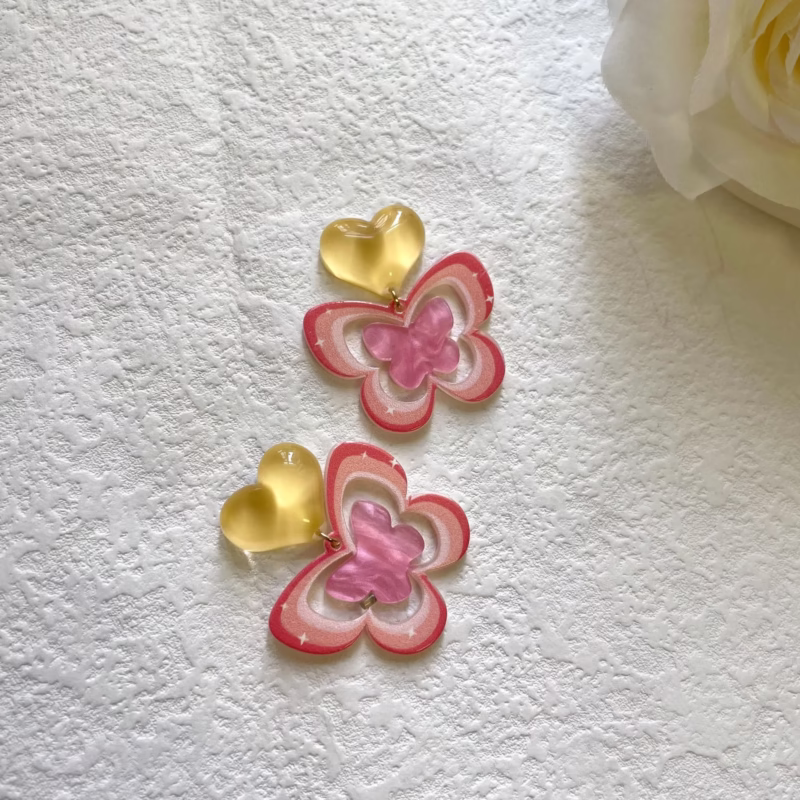 Girl's love butterfly earrings, feminine design, contrasting color studs, 2022 new fashion earrings, ear clips - Image 6