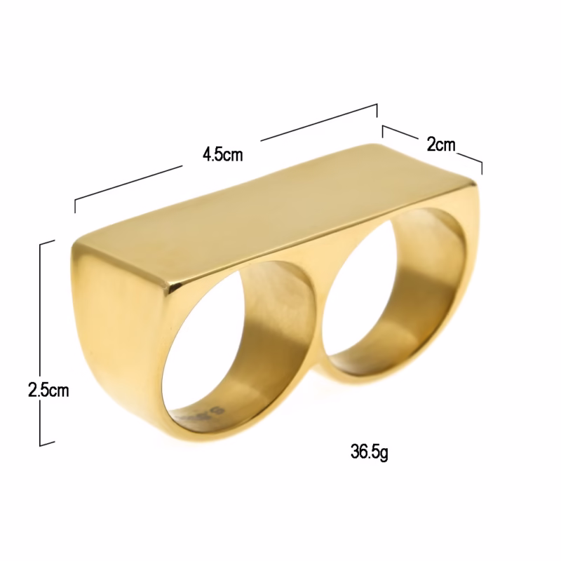 European and American personality two-finger stainless steel ring men's hip-hop retro punk vacuum plating gold ring wholesale - Image 5