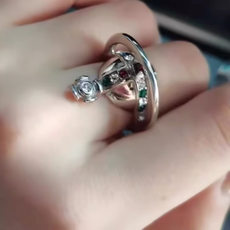Western Empress Dowager Classic Star Same Super Cool Three-dimensional Planet Saturn Crown Design Fine Throwing Texture Layered Ring Female - Image 8