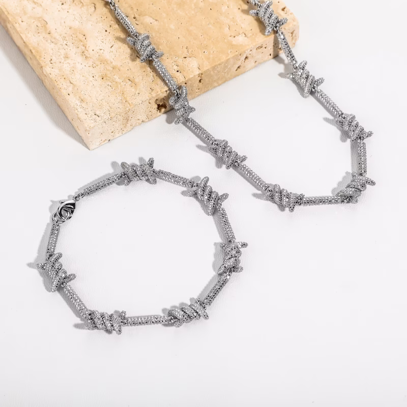 Amazon European and American hip-hop high-quality wire thorn chain cross-border necklace bracelet men's and women's versatile personalized jewelry