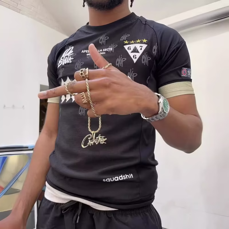 Apeshit jersey short sleeve t-shirt athleisure embroidery label European and American stars jersey hip hop rap street trend - Image 13