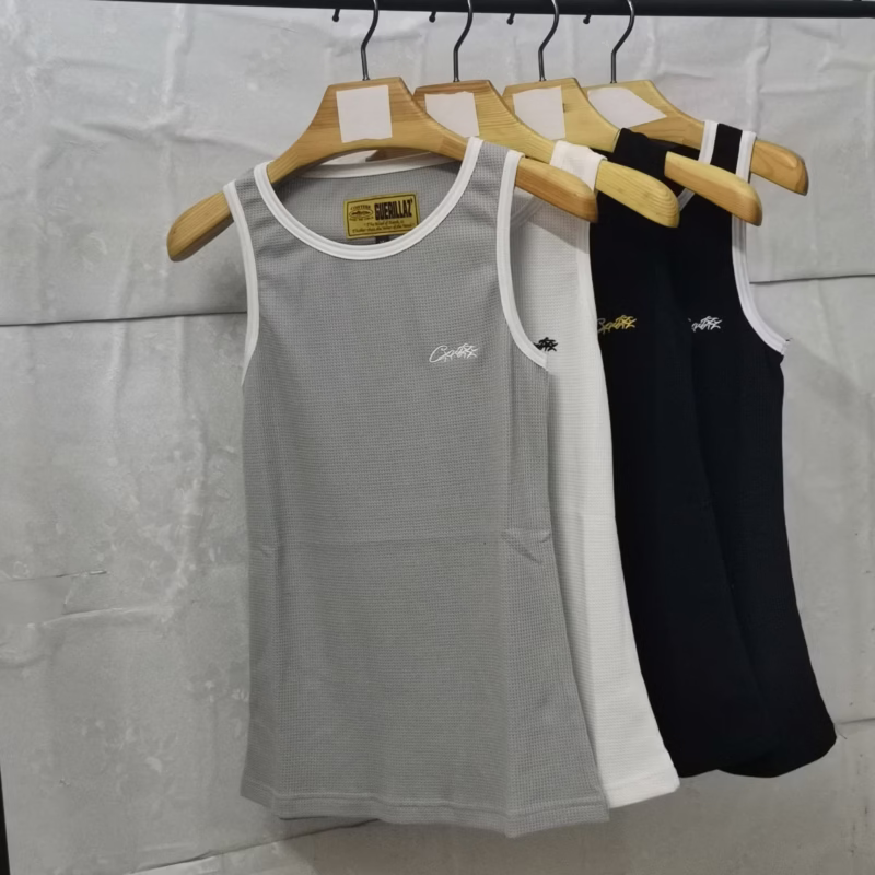 American-style summer blockbuster waffle tight vest training sports fitness muscle-showing shoulder top