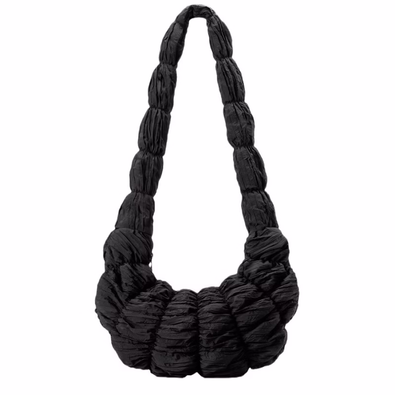 Women's pleated texture crescent cross-body bag black 2024 new bubble one-shoulder cross-body bag winter bag