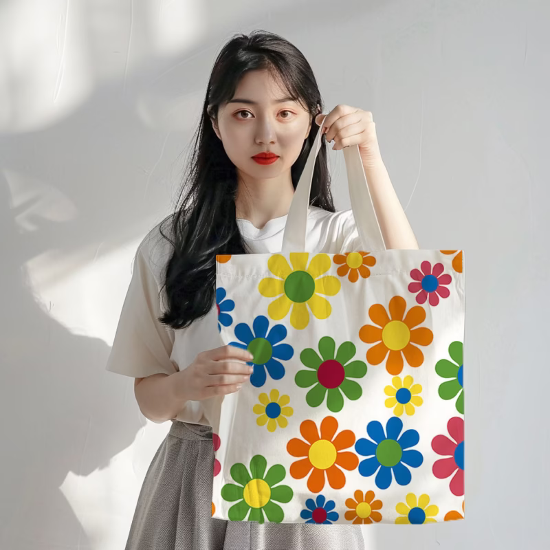 Fresh flower print canvas bag, go out, shopping, eco-friendly bag, book, tutoring, school, school bag, commuting tote bag - Image 6