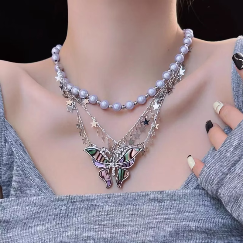 Y2K hot girl subculture heavy industry fritillary butterfly tassel five -pointed star necklace trendy fashion niche punk necklace for women - Image 2