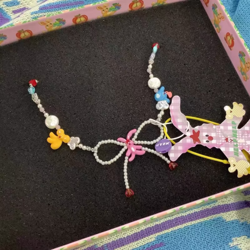 Alien society Angel monster series handmade Design beaded bow stainless steel girly adjustable necklace for women - Image 2
