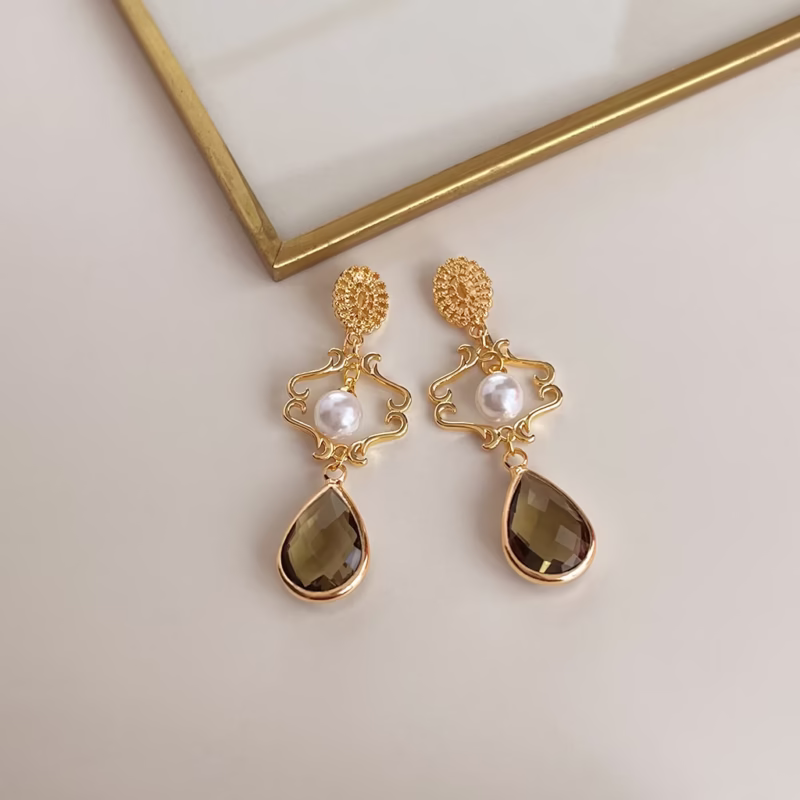 Retro vintage fashion oil drop earrings niche temperament mid-century style earrings personalized high-end Pearl earrings - Image 16