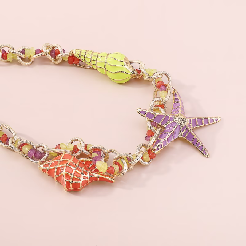 N10774 cross-border casual holiday style necklace ZA alloy dripping oil starfish shell exaggerated beaded necklace for women - Image 3