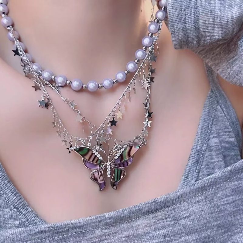Y2K hot girl subculture heavy industry fritillary butterfly tassel five -pointed star necklace trendy fashion niche punk necklace for women - Image 3
