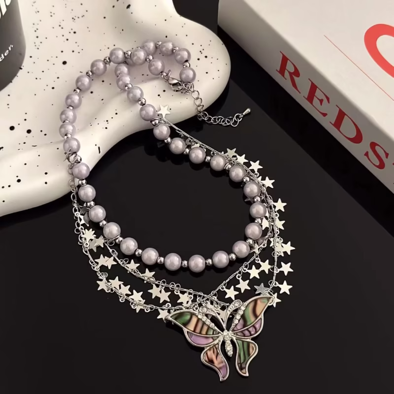 Y2K hot girl subculture heavy industry fritillary butterfly tassel five -pointed star necklace trendy fashion niche punk necklace for women - Image 4