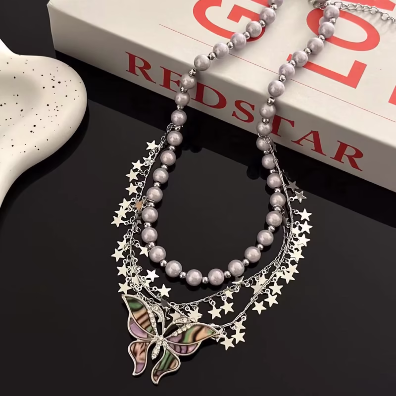 Y2K hot girl subculture heavy industry fritillary butterfly tassel five -pointed star necklace trendy fashion niche punk necklace for women - Image 5
