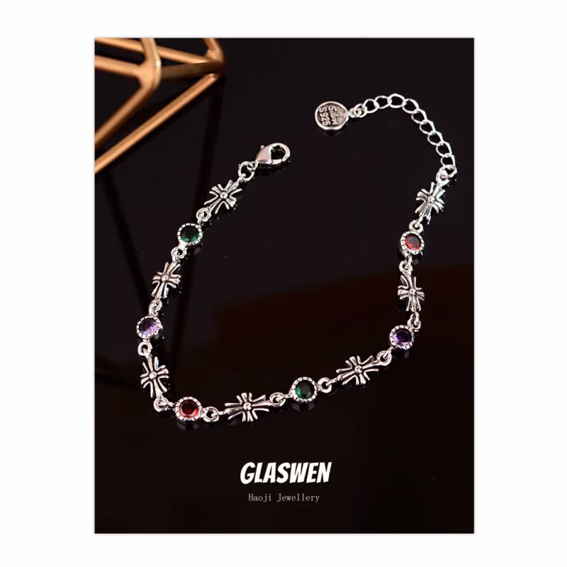 Cross-border popular color zircon cross bracelet girls niche design retro temperament trendy jewelry wholesale - Image 3