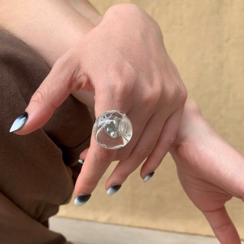 Personalized design transparent spiral pattern horseshoe flower trend ring for women Korean style niche ins transparent ring bracelet - Image 3