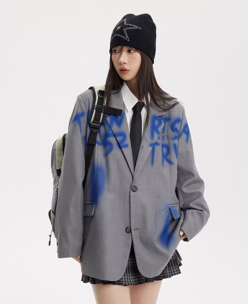 N-52TRW national fashion niche design trendy brand retro casual suit jacket Men and women same style spray-painted jacket W146