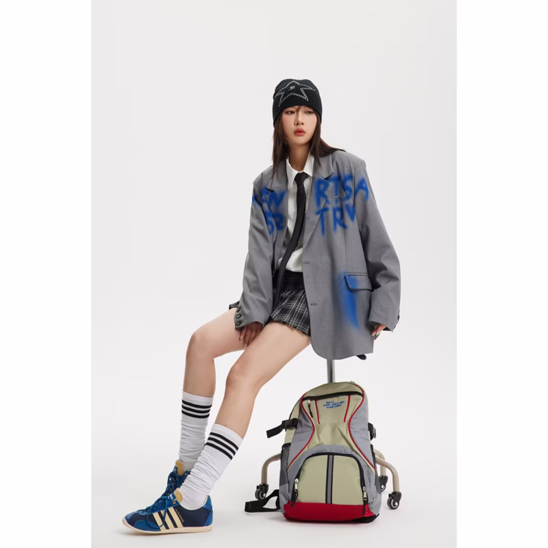 N-52TRW national fashion niche design trendy brand retro casual suit jacket Men and women same style spray-painted jacket W146 - Image 4