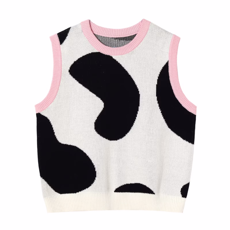 Japanese college style cute cow vest 2022 early autumn new layering outer layer early autumn too women’s knitted vest - Image 2