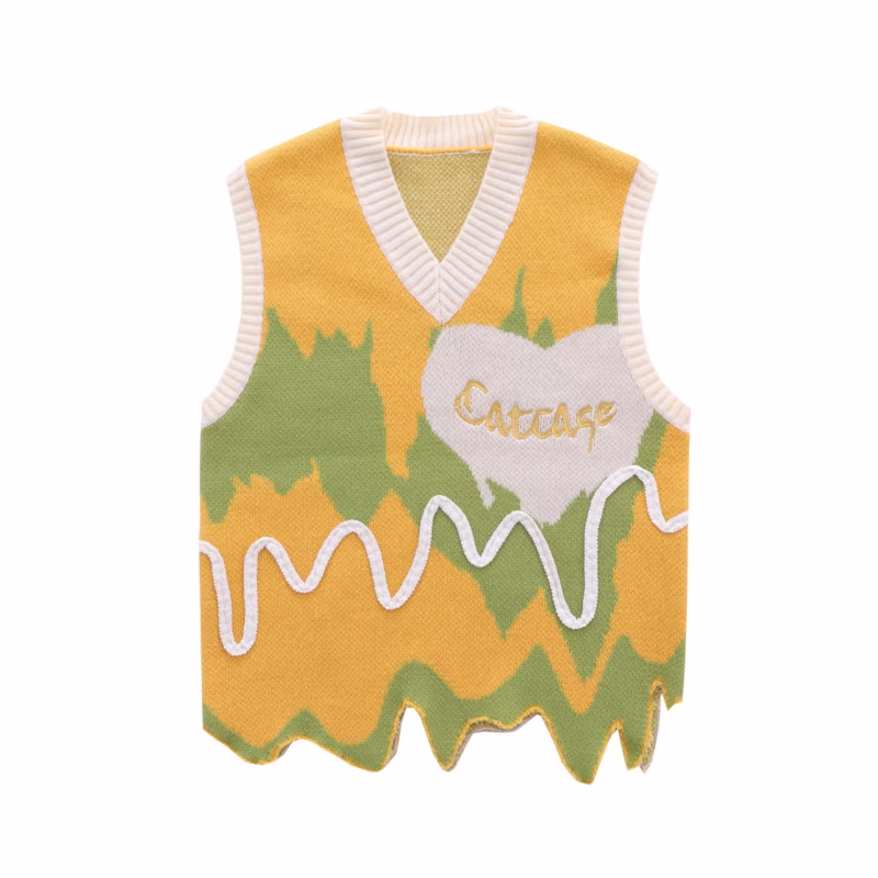 Cross-border fashion contrasting color sweater vest for men and women spring and autumn niche design irregular hem silhouette knitted vest - Image 3