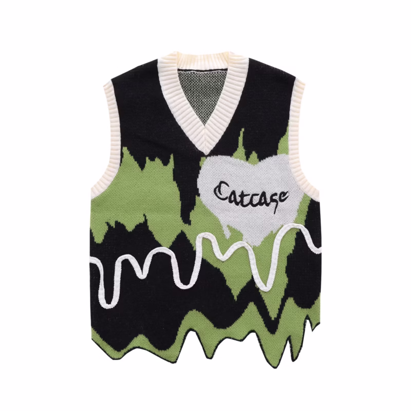 Cross-border fashion contrasting color sweater vest for men and women spring and autumn niche design irregular hem silhouette knitted vest