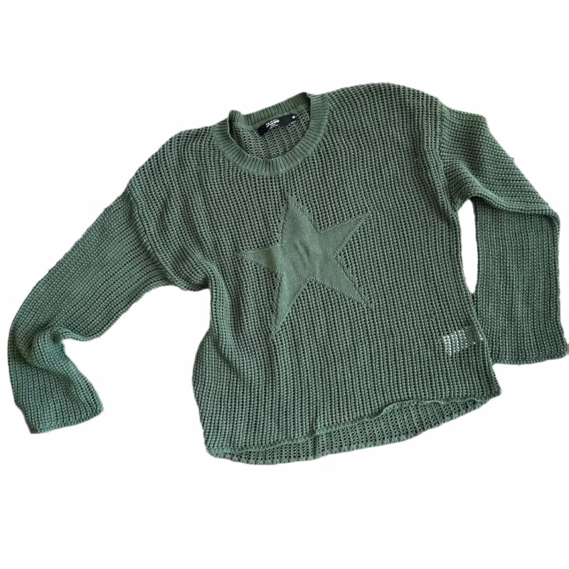 2022 cross-border spring and summer new European and American knitted sweaters with bell sleeves,loose foreign trade round neck hollow sweaters, same style for men and women - Image 6