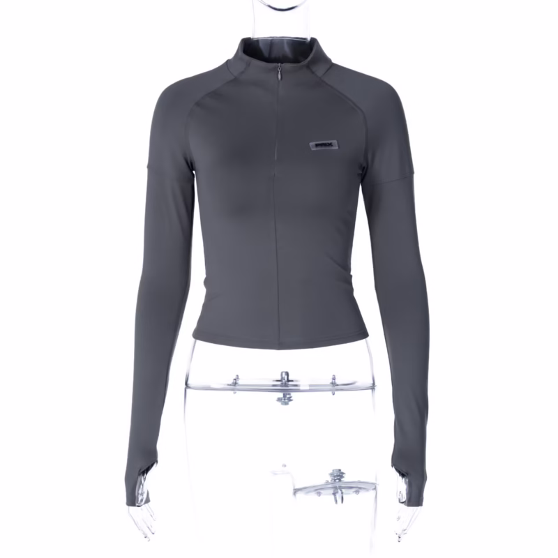 European and American style women’s pure list hottie style half turtleneck tight slimming zipper short long sleeve bottoming shirt tops for shipping - Image 9