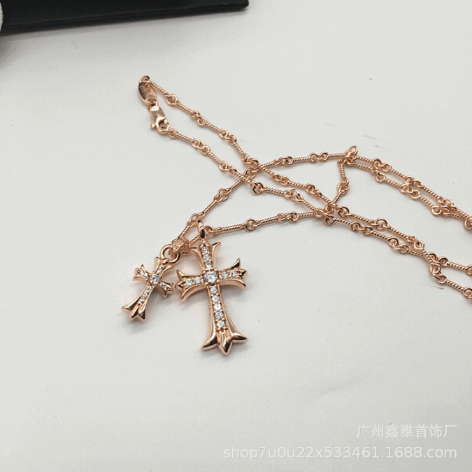 `Crowe's new double cross diamond necklace Sydney same style jewelry couple's day bamboo chain factory wholesale - Image 7