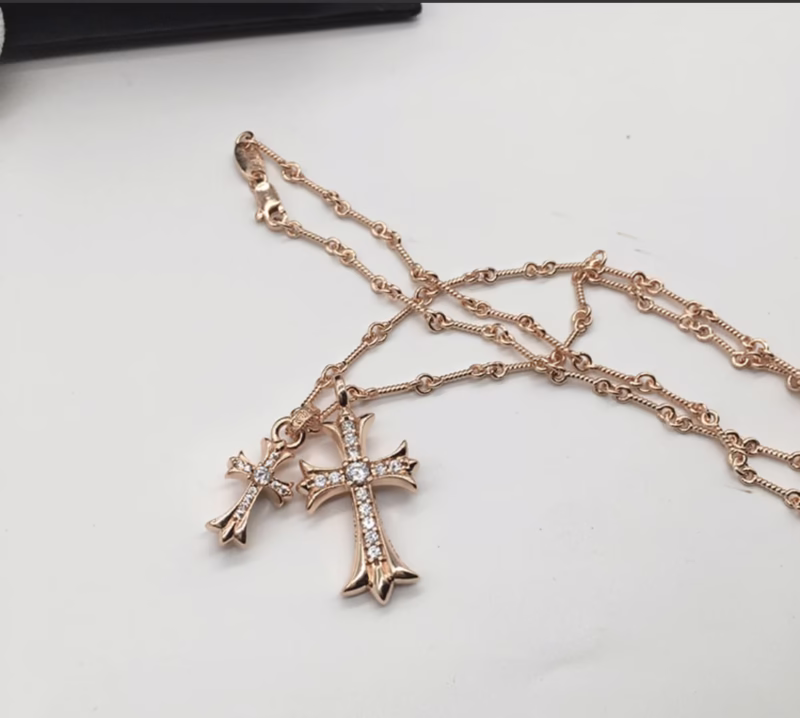 `Crowe's new double cross diamond necklace Sydney same style jewelry couple's day bamboo chain factory wholesale - Image 5
