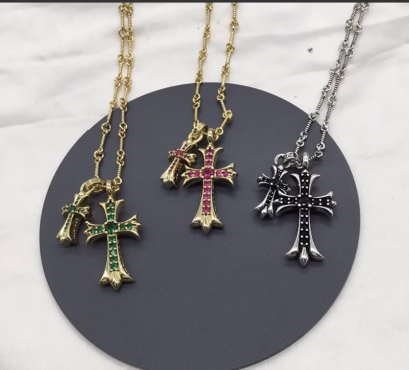 `Crowe's new double cross diamond necklace Sydney same style jewelry couple's day bamboo chain factory wholesale