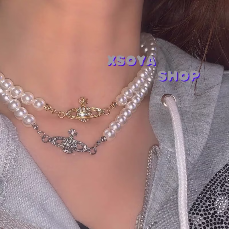PEARL Pearl Series Flash Diamond Rhinestone Cosmic Saturn Necklace Adjustable Necklace
