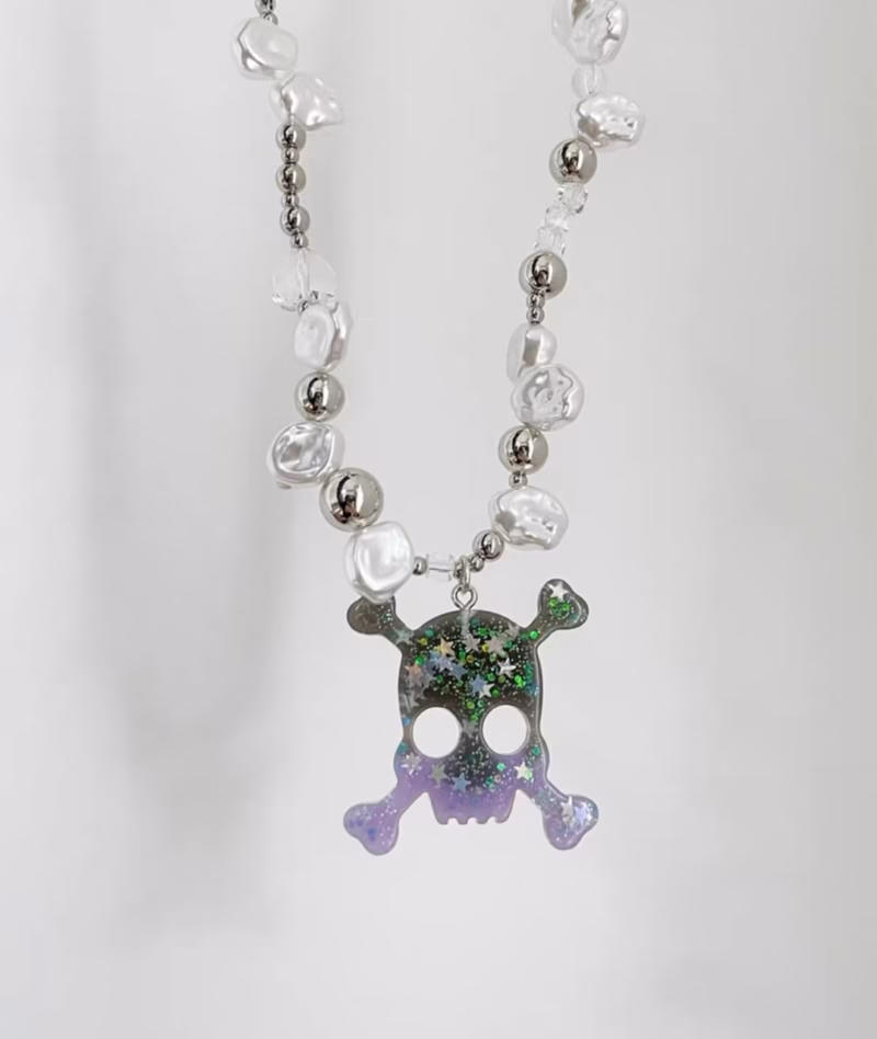 Skull star five-pointed star sequin beaded necklace retro y2k hot girl irregular necklace Japanese and Korean ins Asian culture - Image 2