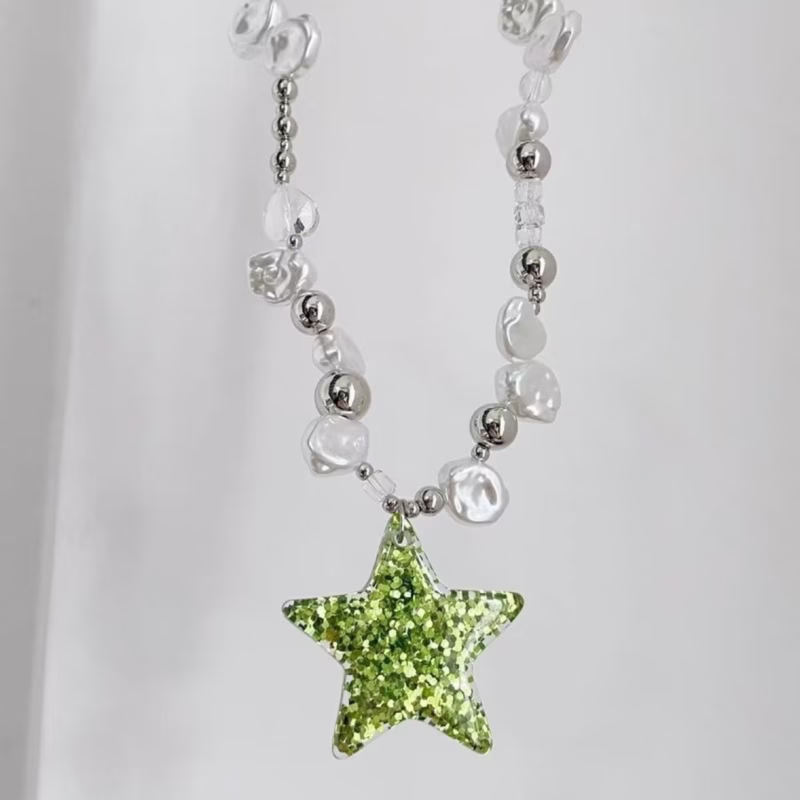 Skull star five-pointed star sequin beaded necklace retro y2k hot girl irregular necklace Japanese and Korean ins Asian culture - Image 4