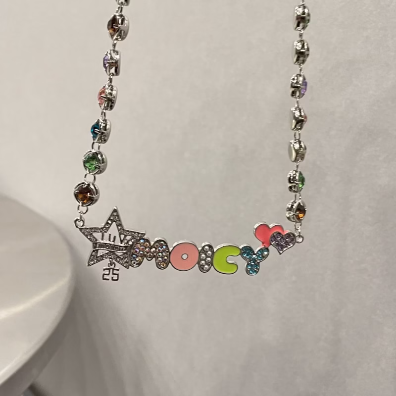 Colorful gemstone five-pointed star drop oil logo font y2k hot girl necklace earrings - Image 4