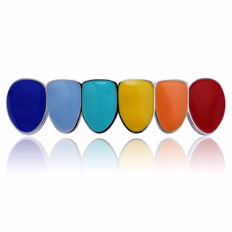 Cross-border European and American personality hip-hop single-row gold braces Teeth Grills gold-plated colorful shiny oil spraying lower teeth - Image 6