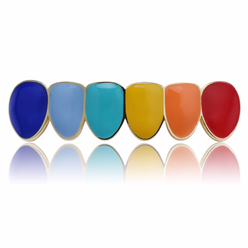 Cross-border European and American personality hip-hop single-row gold braces Teeth Grills gold-plated colorful shiny oil spraying lower teeth - Image 7