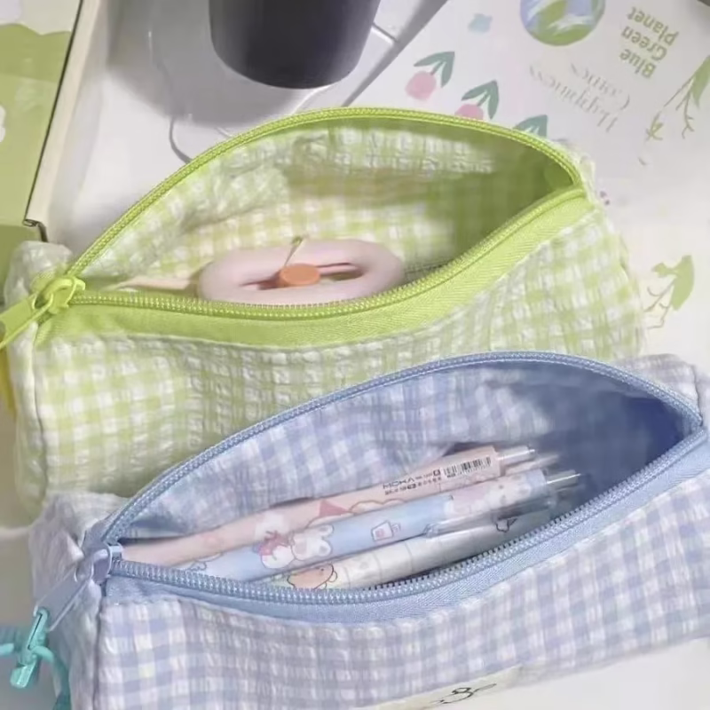 New small fresh plaid high-quality pen bag cute lamb ins large-capacity desktop student stationery storage bag - Image 5