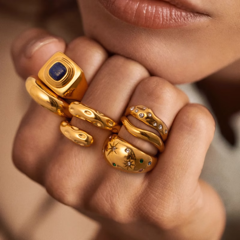 Jieding European and American stainless steel zircon ring 18K gold-plated Internet celebrity INS ring ring ring jewelry women's rings