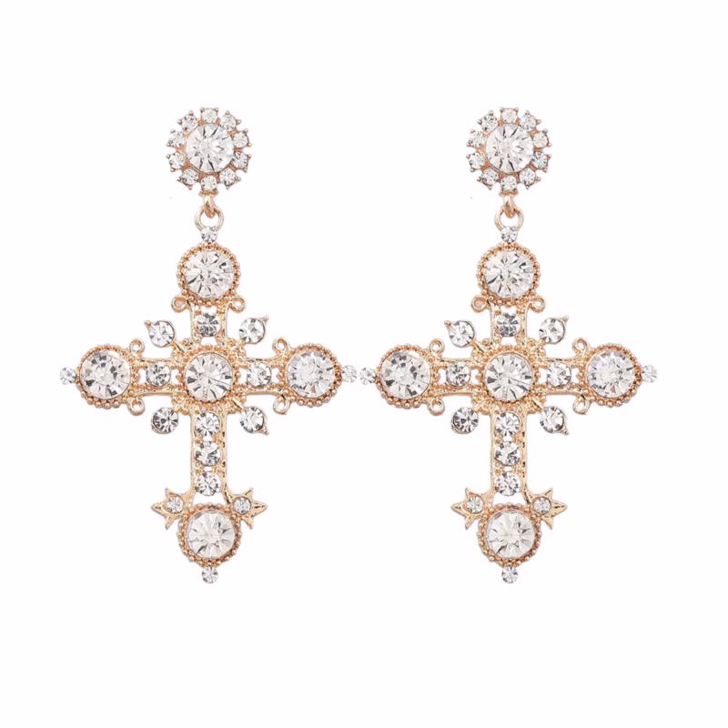 Bohemian national style alloy diamond cross earrings women's European and American colorful diamond earrings cross-border source Internet celebrity style - Image 2