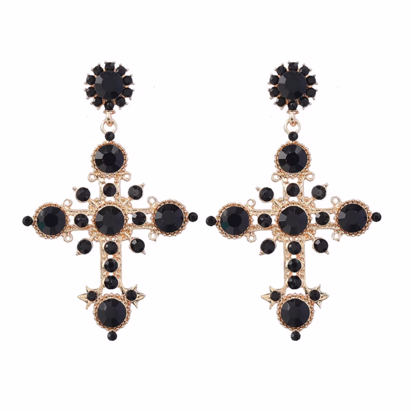 Bohemian national style alloy diamond cross earrings women's European and American colorful diamond earrings cross-border source Internet celebrity style - Image 4