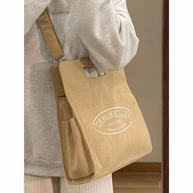 2023 winter new corduroy multi-compartment tote bag women's large-capacity class college students diagonal bag tide bag