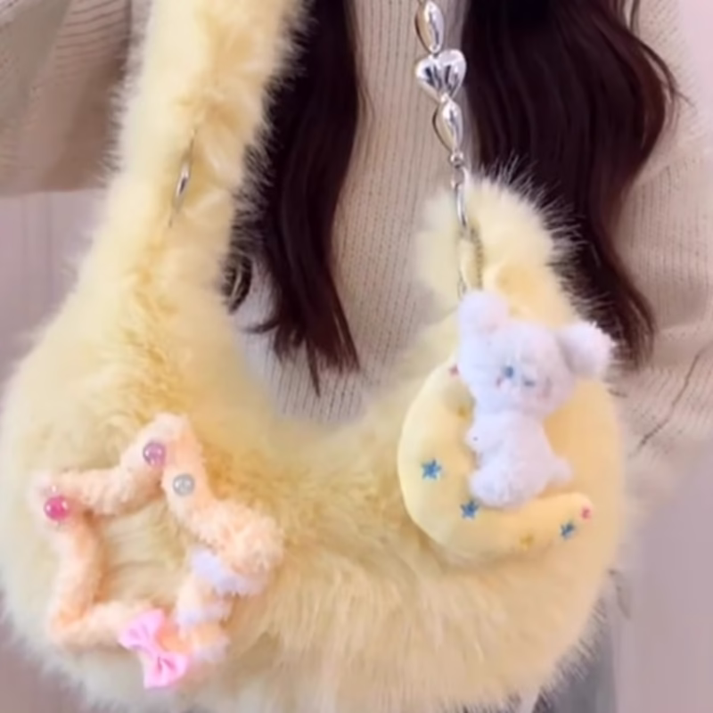 Autumn and winter new plush niche design bag cute cheese-colored fur dumpling bag one-shoulder handbag cross-body bag female - Image 2